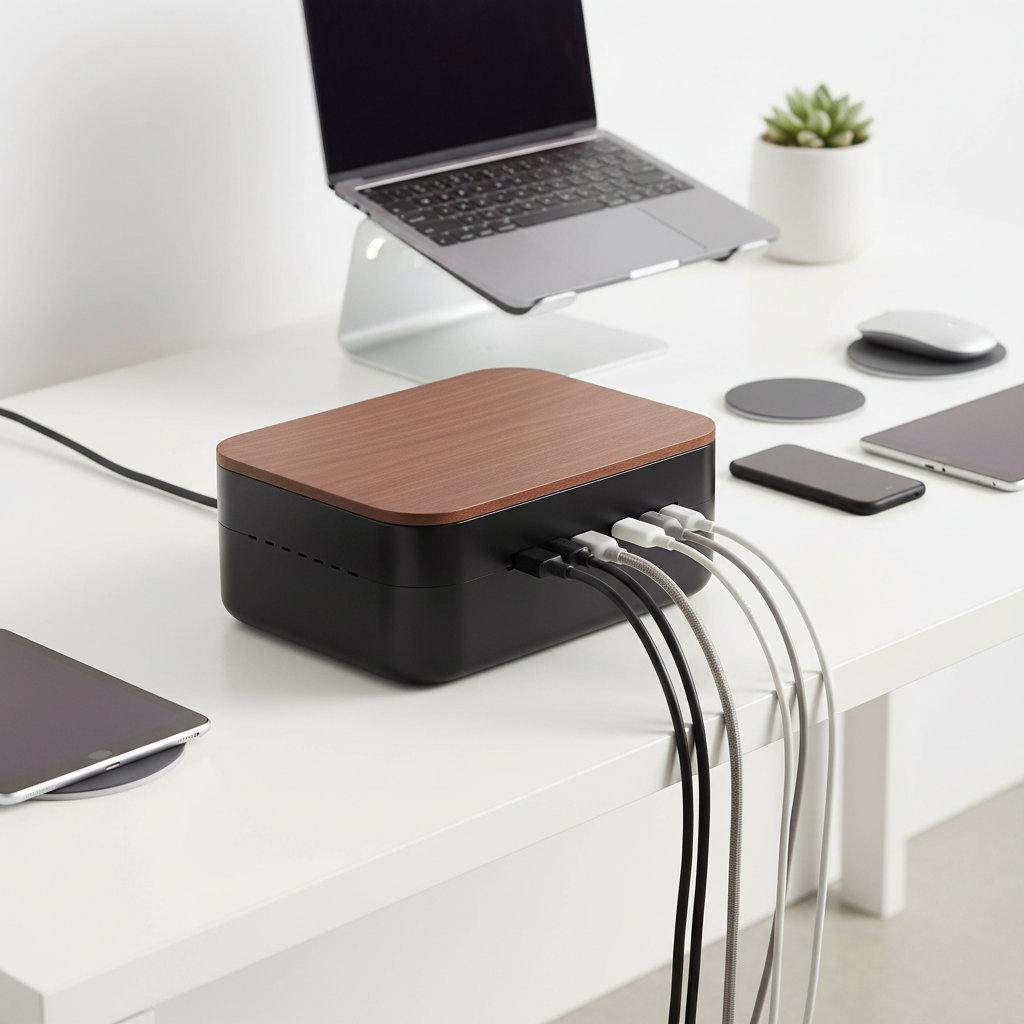 Cable Management Box organizing desk cables and power strips