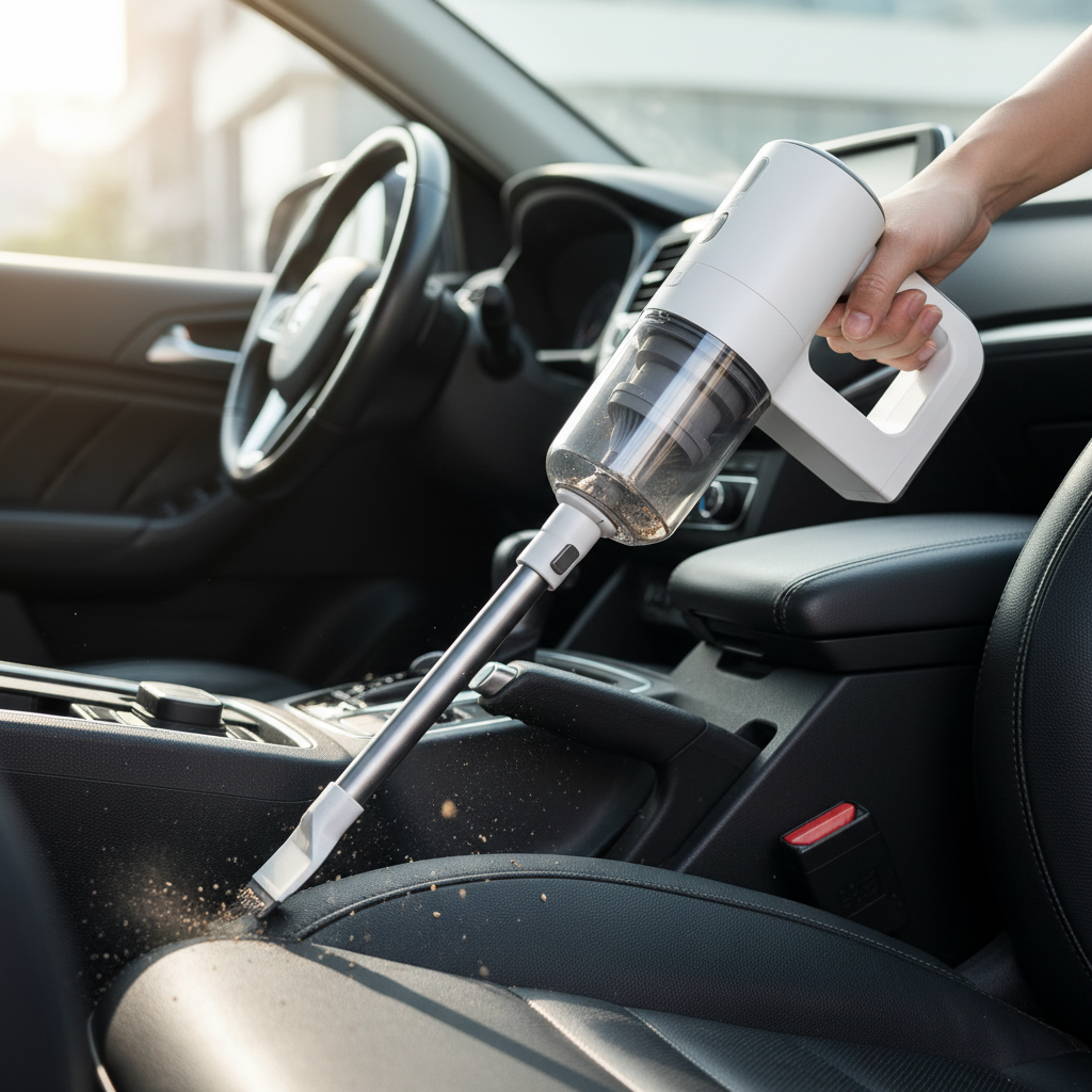 Mini vacuum cleaner cleaning car interior tight spaces