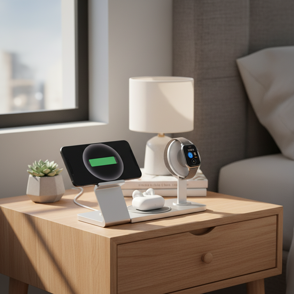 3-in-1 wireless charger in use on desk or nightstand