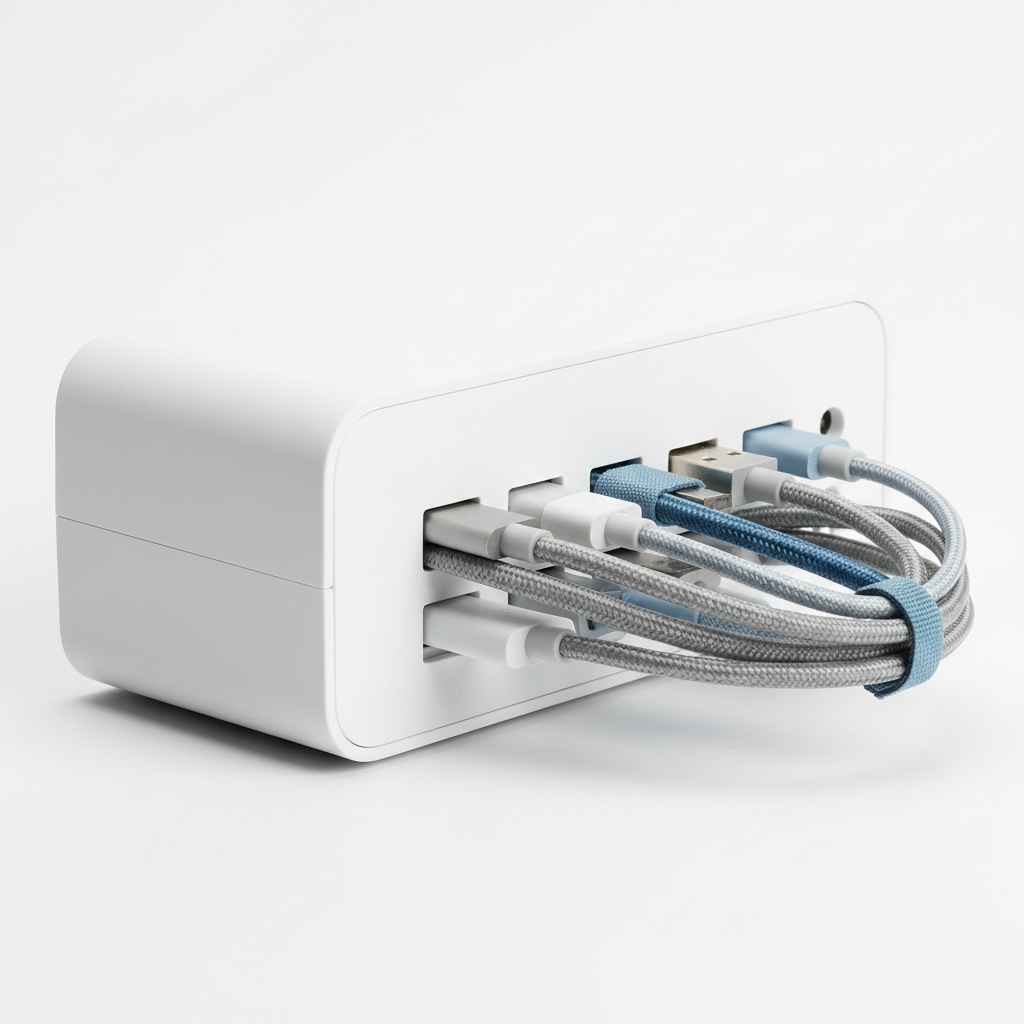 Cable management box side view showing cable routing openings